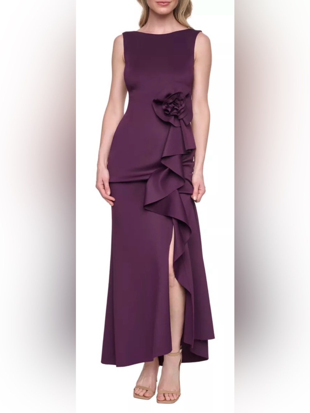 Jessica Howard Deep Plum Ruffle-Accent Maxi Skirt